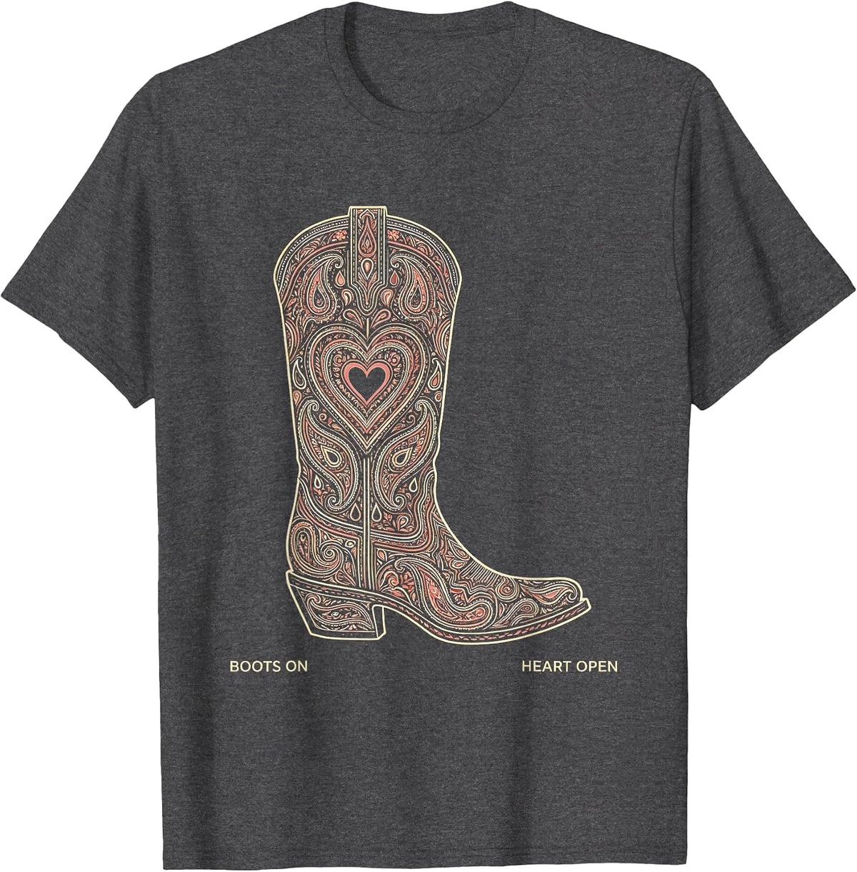 Men's Boots On Heart Open Girls Western Design T-Shirt - Dark Heather Grey