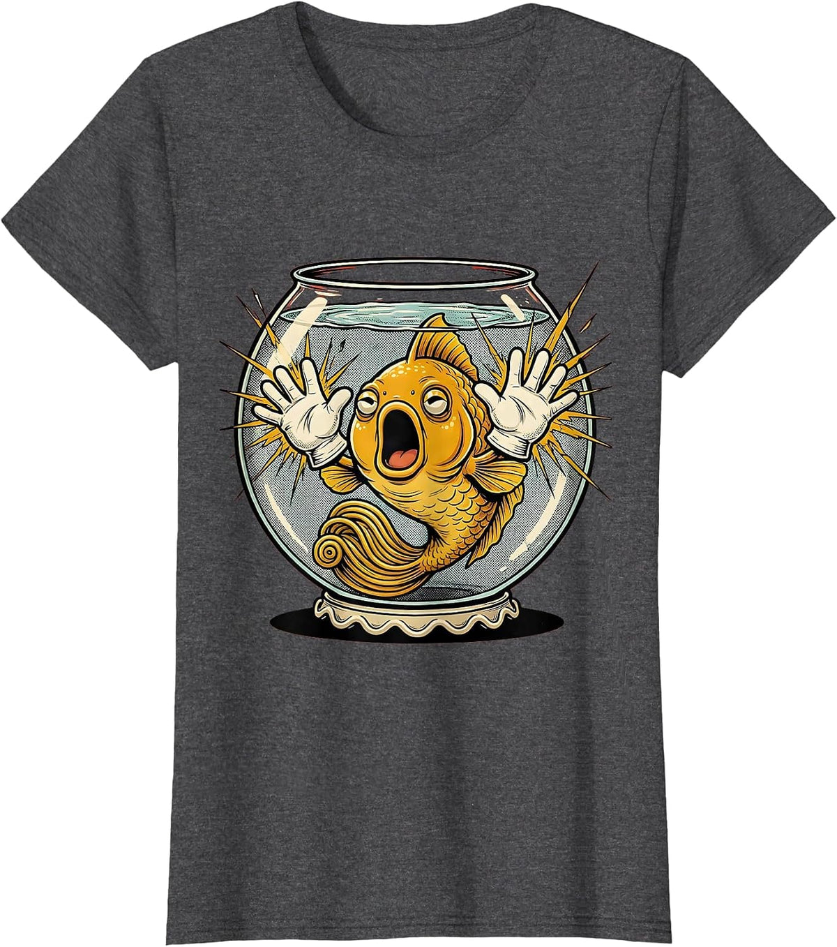 Women's Goldfish Staring Out of a Cracked Fishbowl T-Shirt - Dark Heather Grey