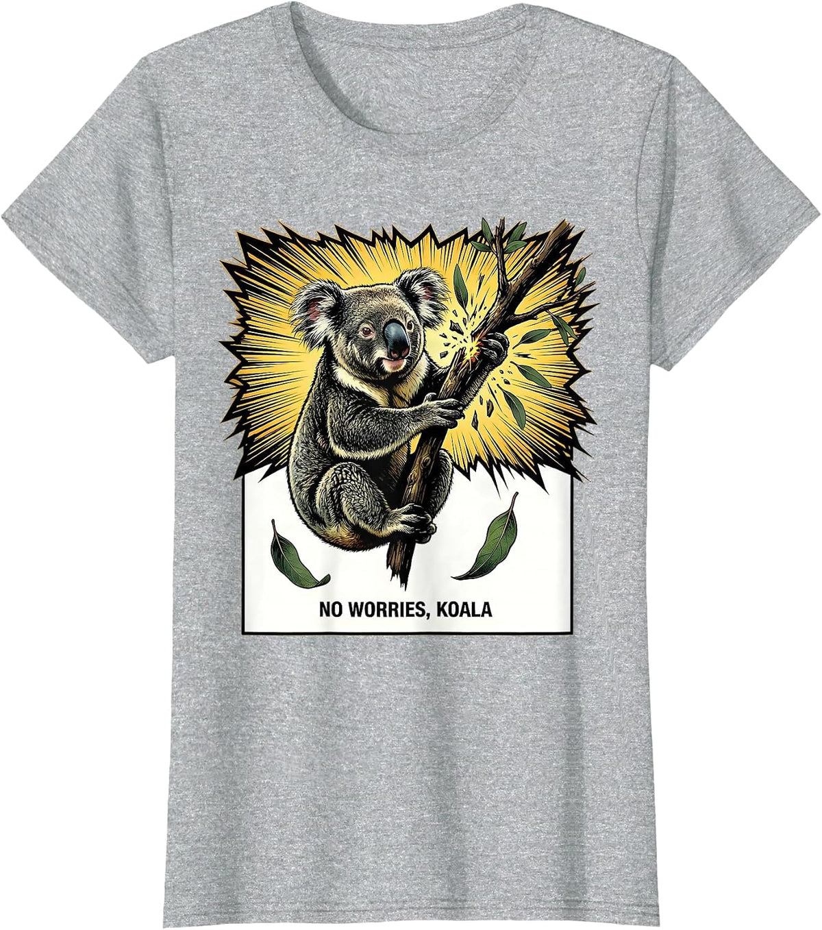 No Worries Koala Comic Book Aussie Wildlife Novelty T-Shirt - Heather Grey