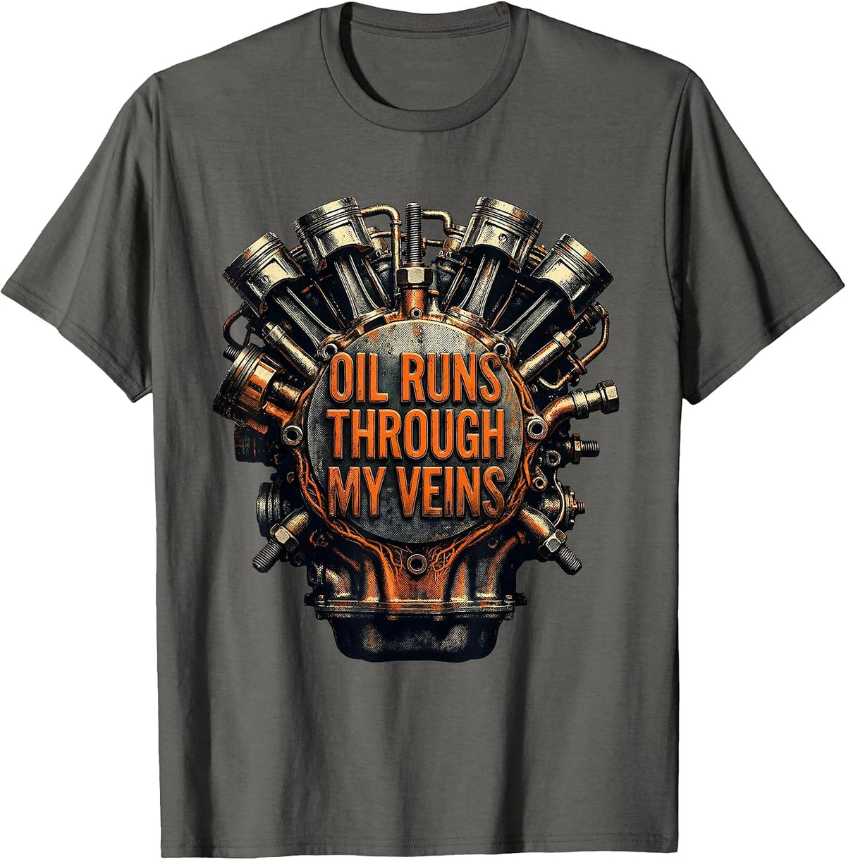 Men's Oil Runs Through My Veins Petroleum Design T-Shirt - Asphalt Grey