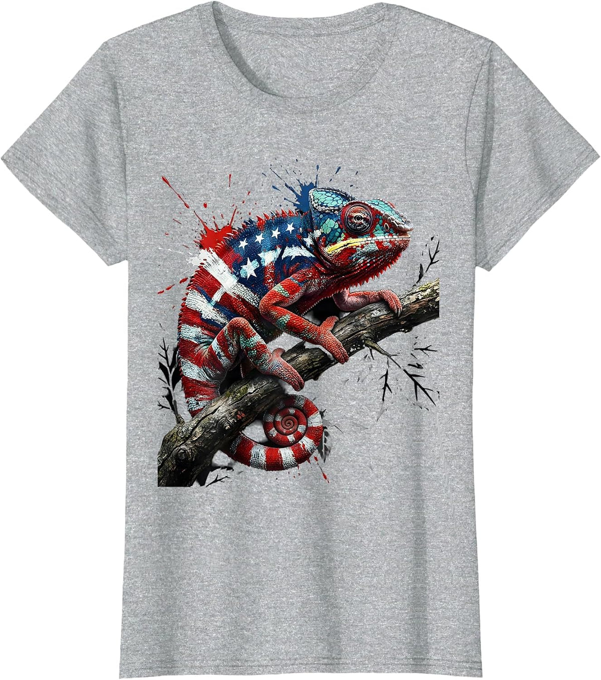 Chameleon Camouflage Leafy Branch Nature Art T-Shirt - Heather Grey