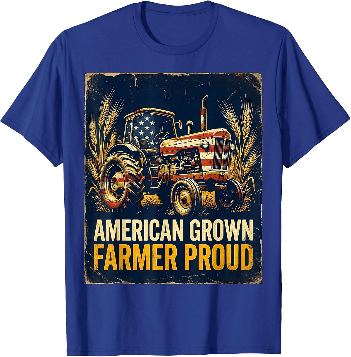 American Grown Farmer Proud Vintage Tractor Design T-Shirt - Royal Blue