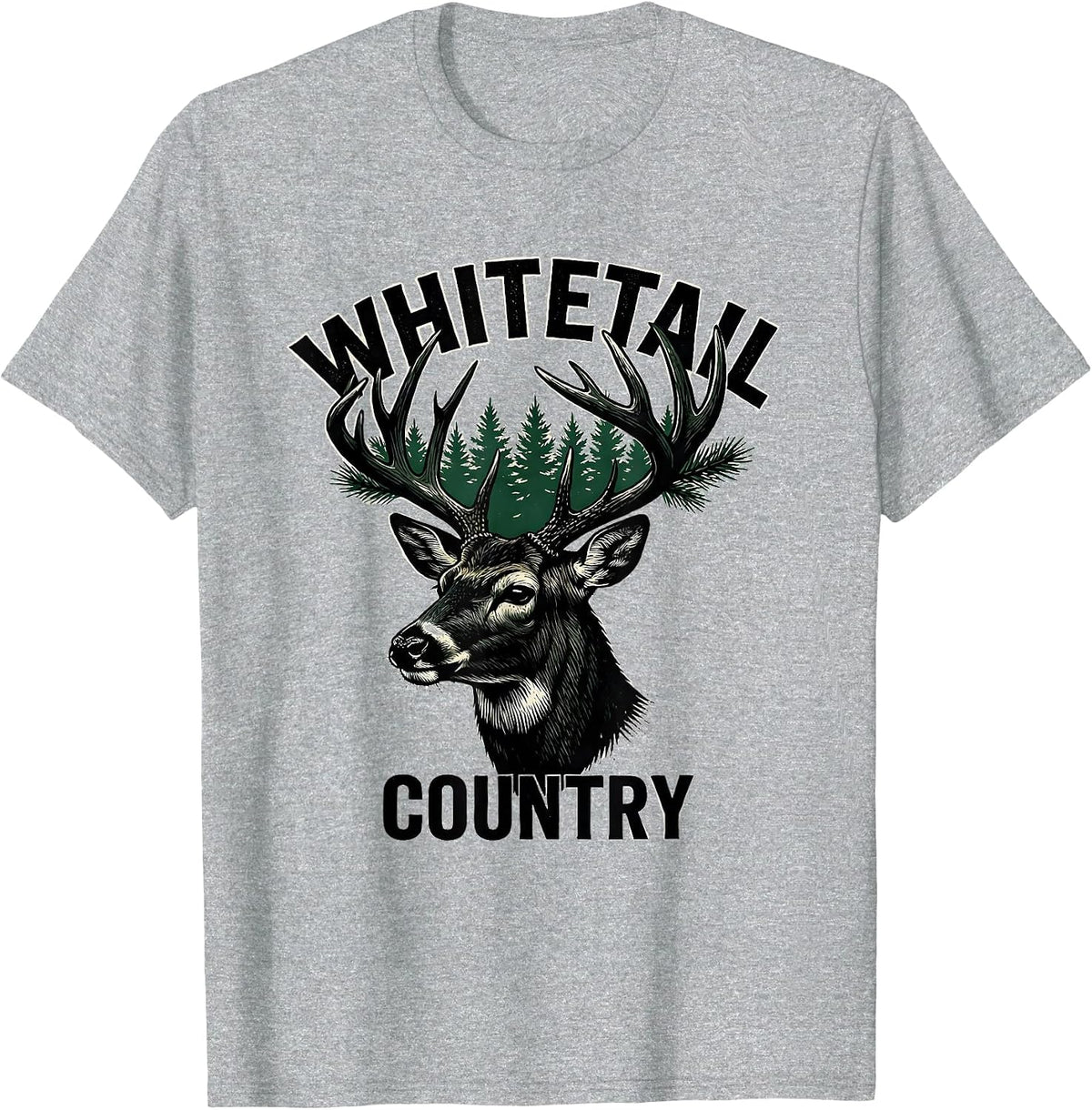 Men's Whitetail Country Linocut Forest Wildlife Animal Lover Art T-Shirt - Heather Grey