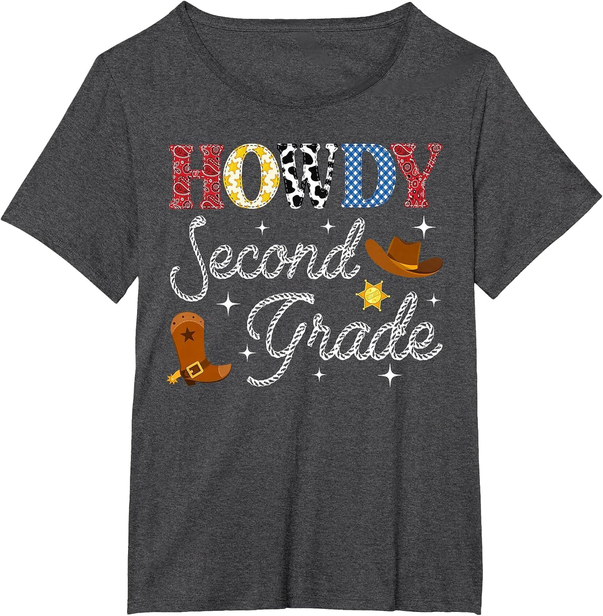 Howdy Second Grade Back to School Western Teacher Student T-Shirt - Dark Heather Grey
