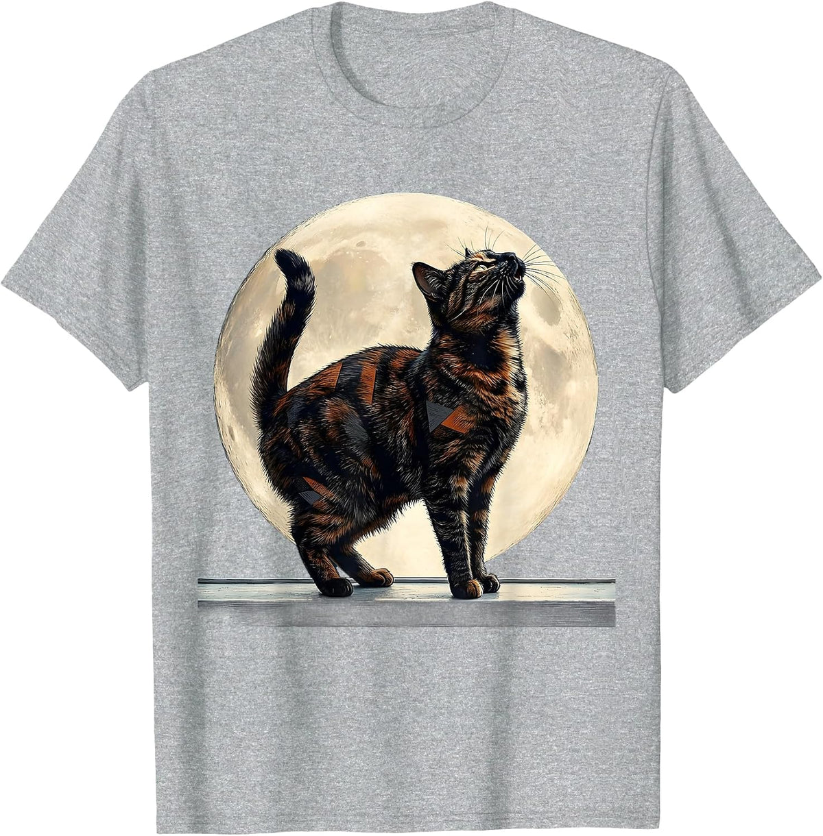 Men's Tortoiseshell Cat Howling at Moon 90's Retro Novelty T-Shirt - Heather Grey