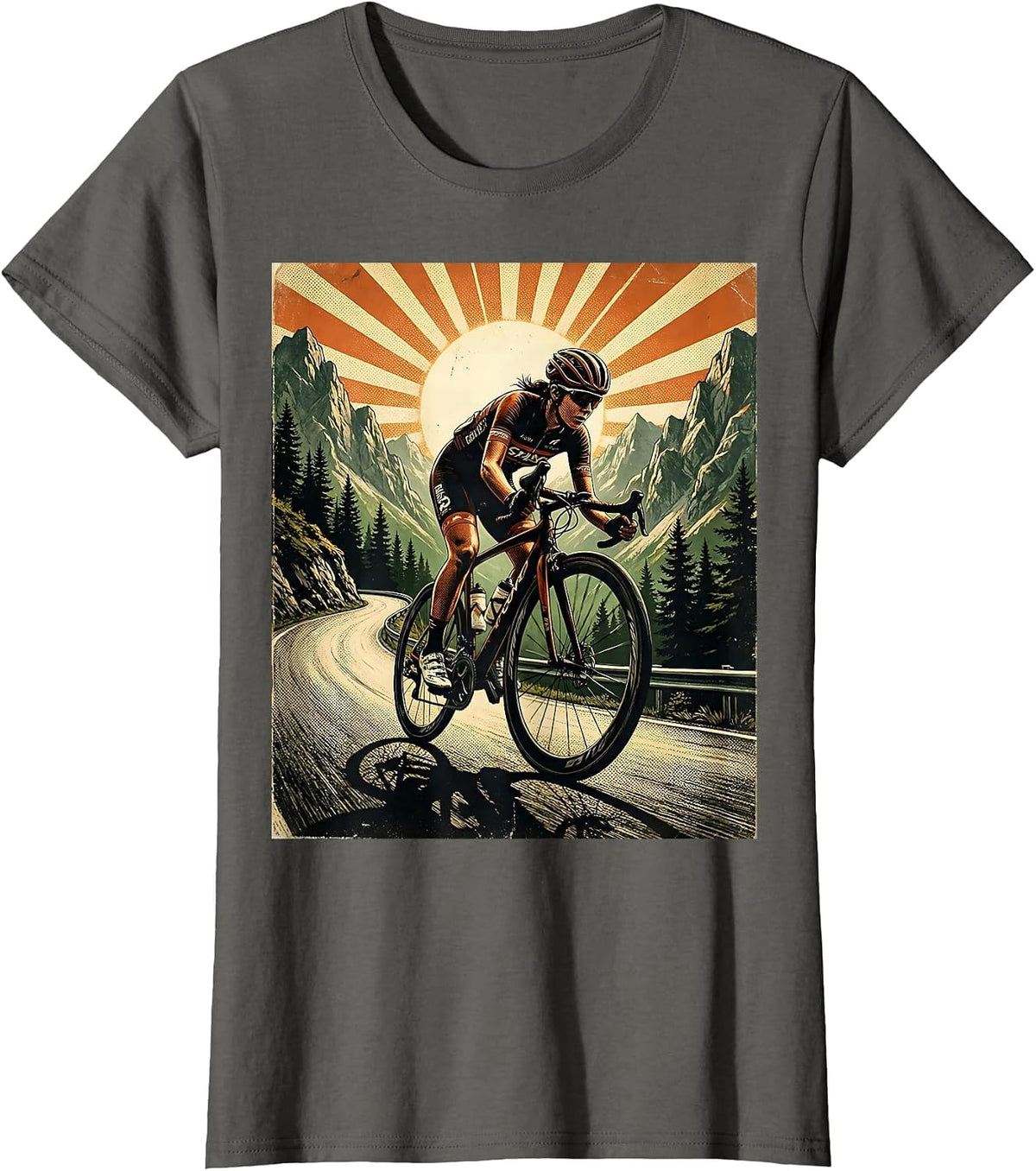 Women's Cyclist Climbing Mountain Road Graphic T-Shirt - Asphalt Grey