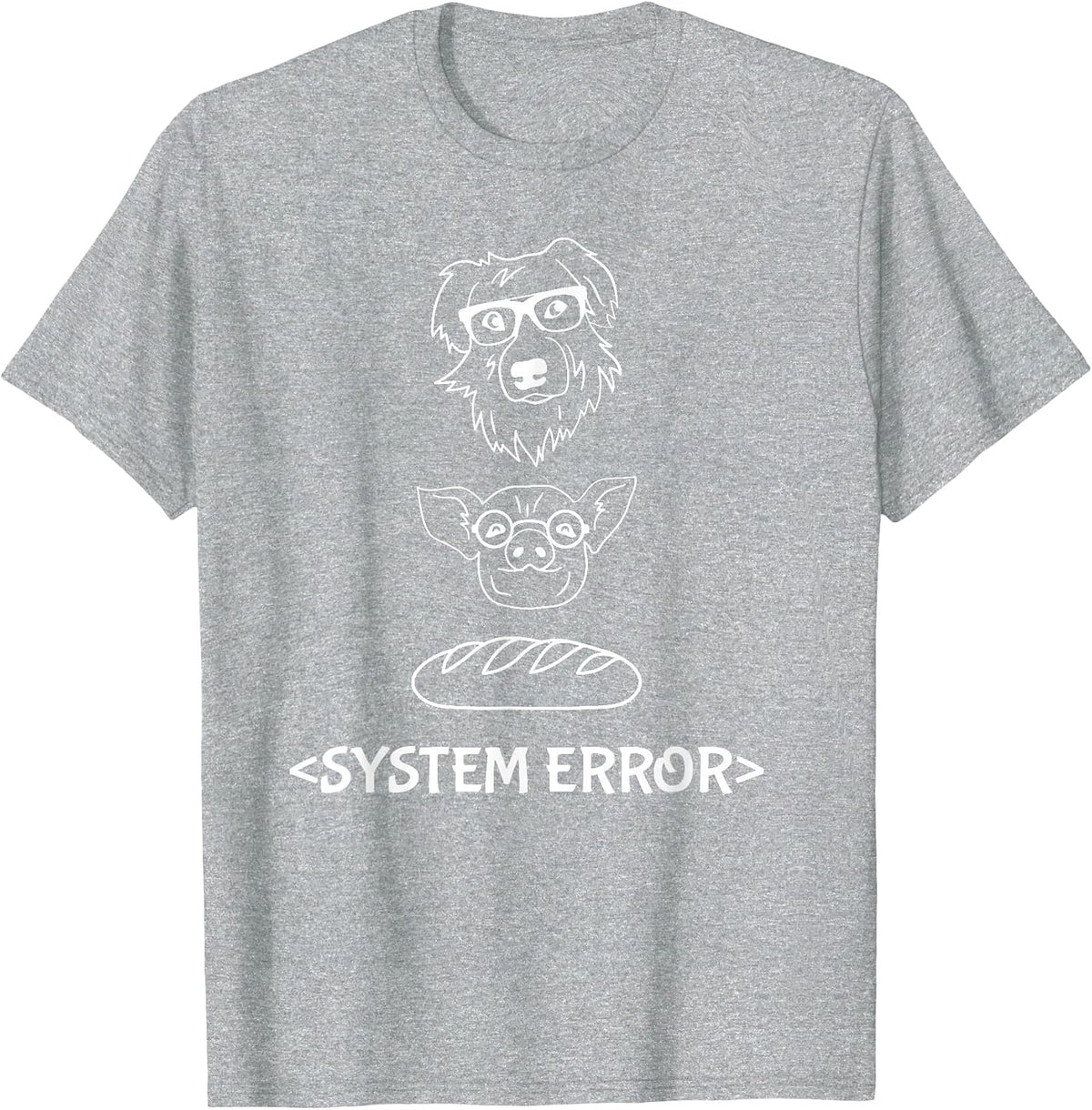 Dog Pig Loaf of Bread System Error Monchi the Pug Robot T-Shirt - Heather Grey