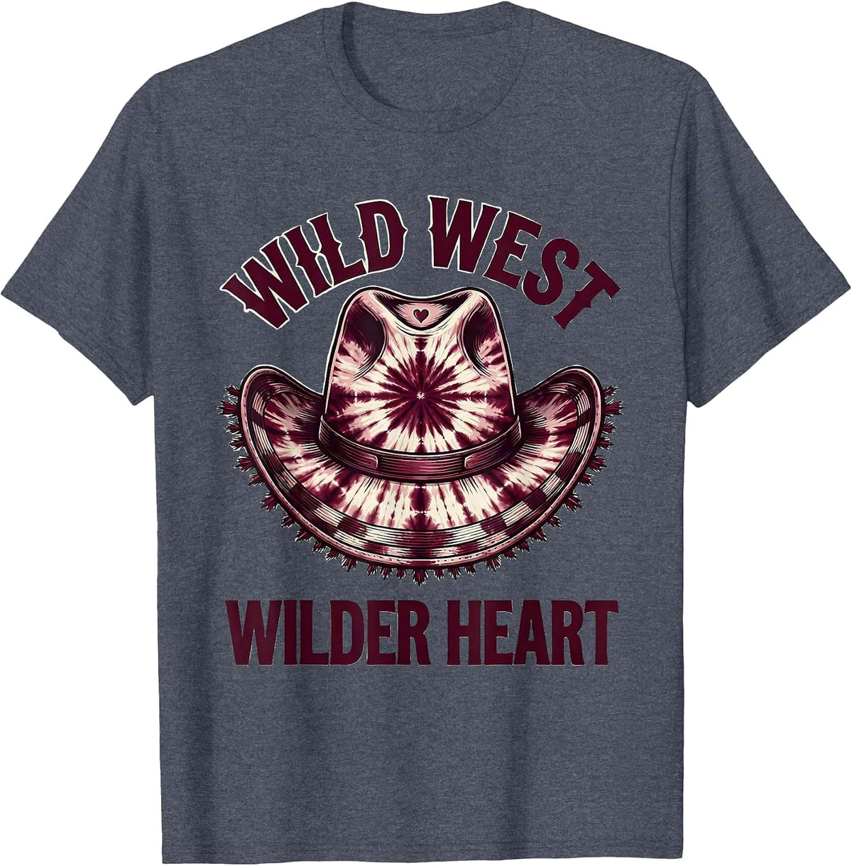 Wild West Wilder Heart Cowgirl Graphic Design T-Shirt - Heather Blue