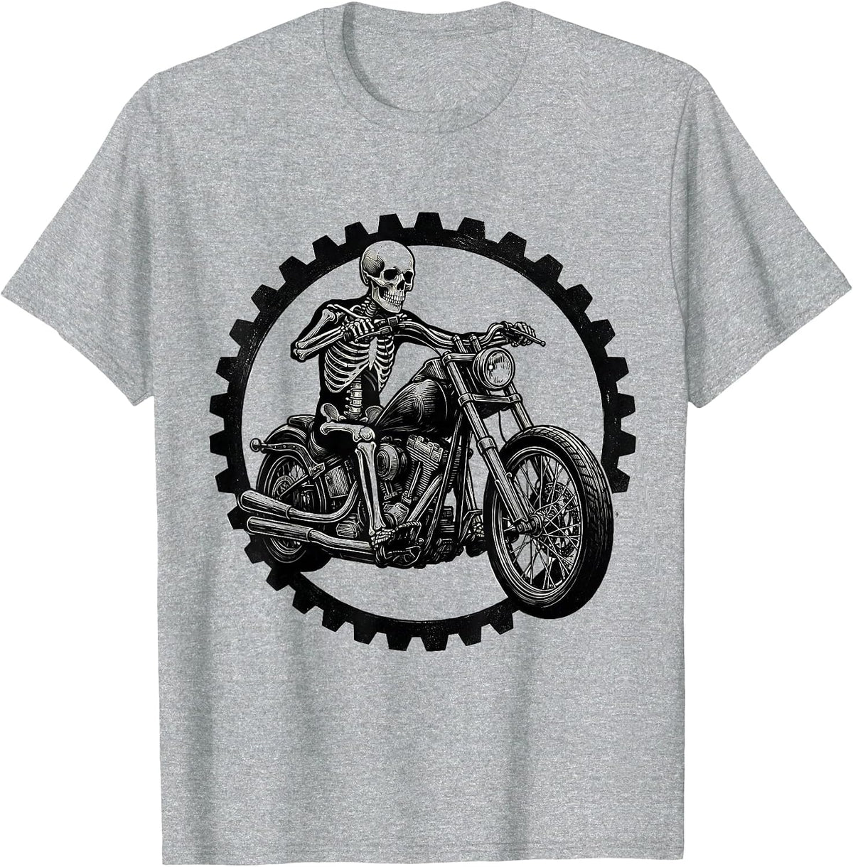 Men's Skeleton Riding a Chopper Motorcycle Graphic T-Shirt - Heather Grey
