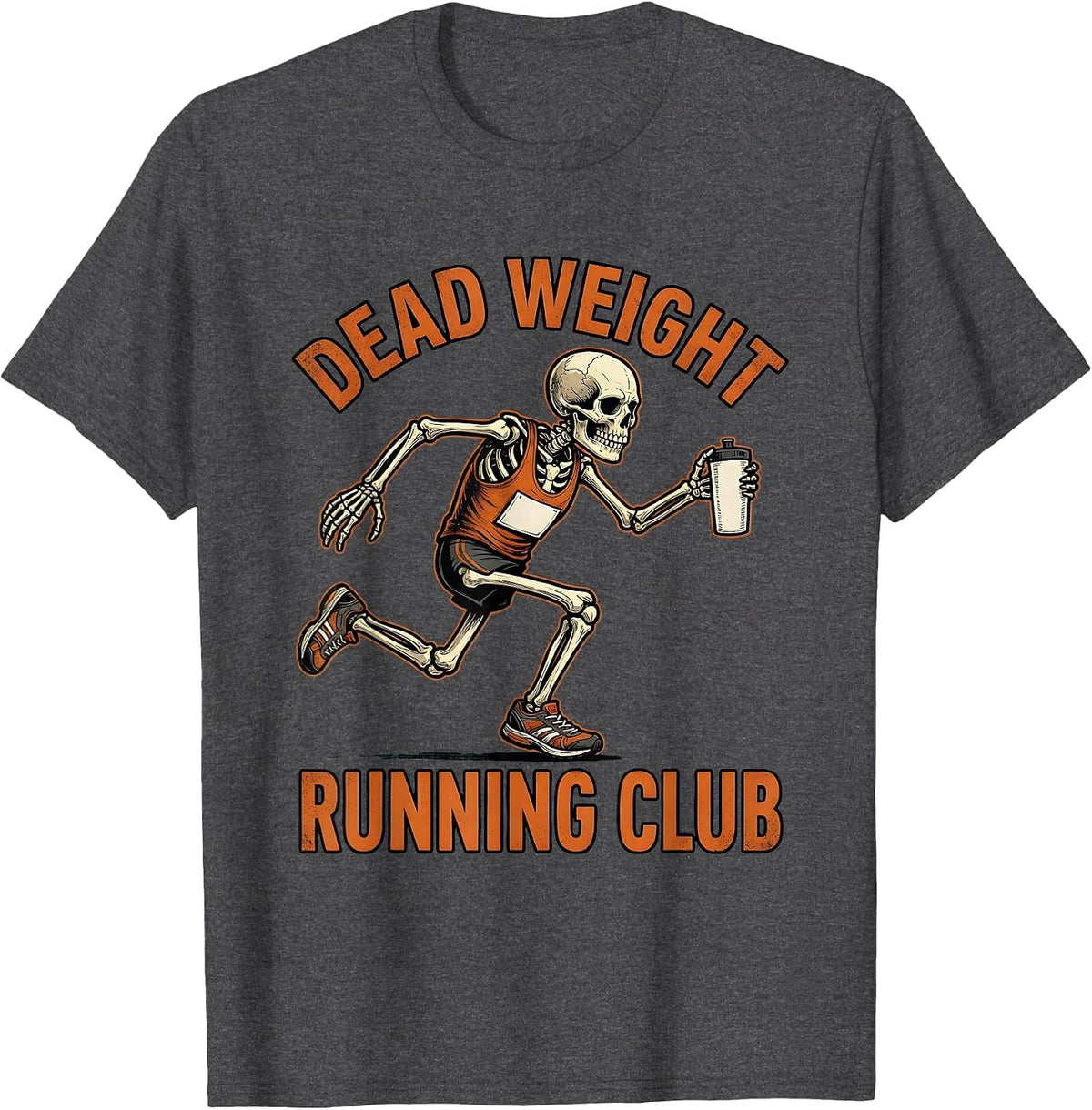 Dead Weight Running Club Funny Halloween Runner Skeleton T-Shirt - Dark Heather Grey