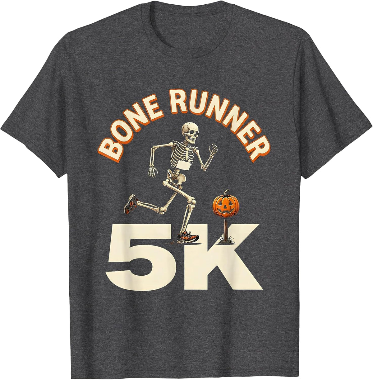 Men's Bone Runner 5K Funny Running Skeleton Halloween Fun Run T-Shirt - Dark Heather Grey