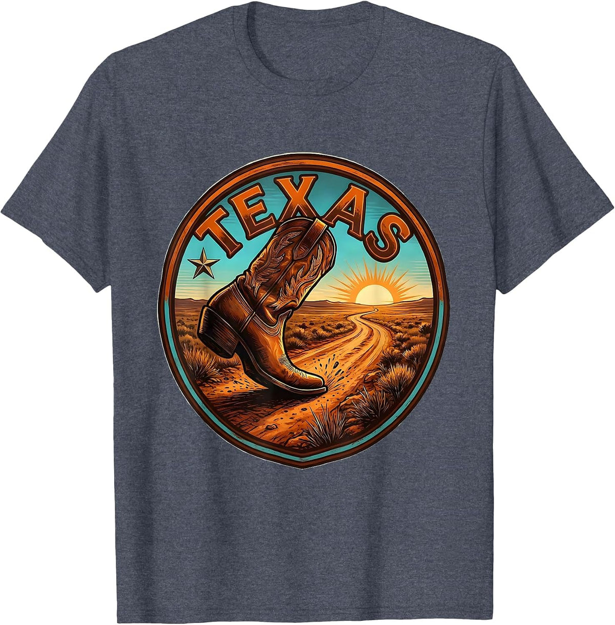 Texas Western State Pride Cowboy Boot Badge T-Shirt - Heather Blue