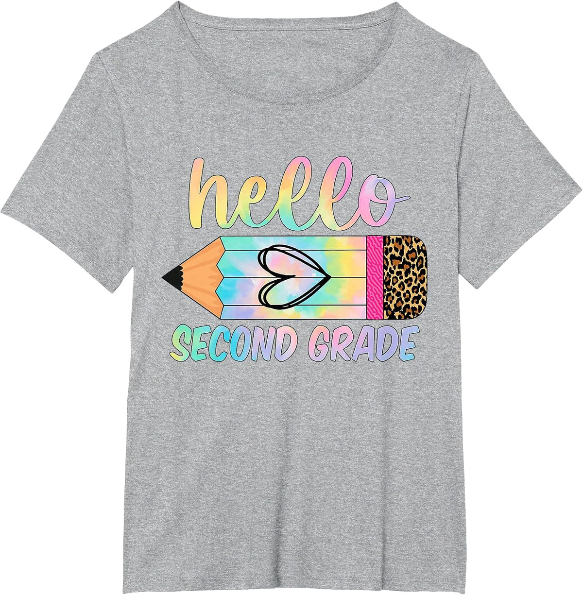 Hello Second Grade - Back to School Pencil Tie Dye 2nd Grade T-Shirt - Heather Grey