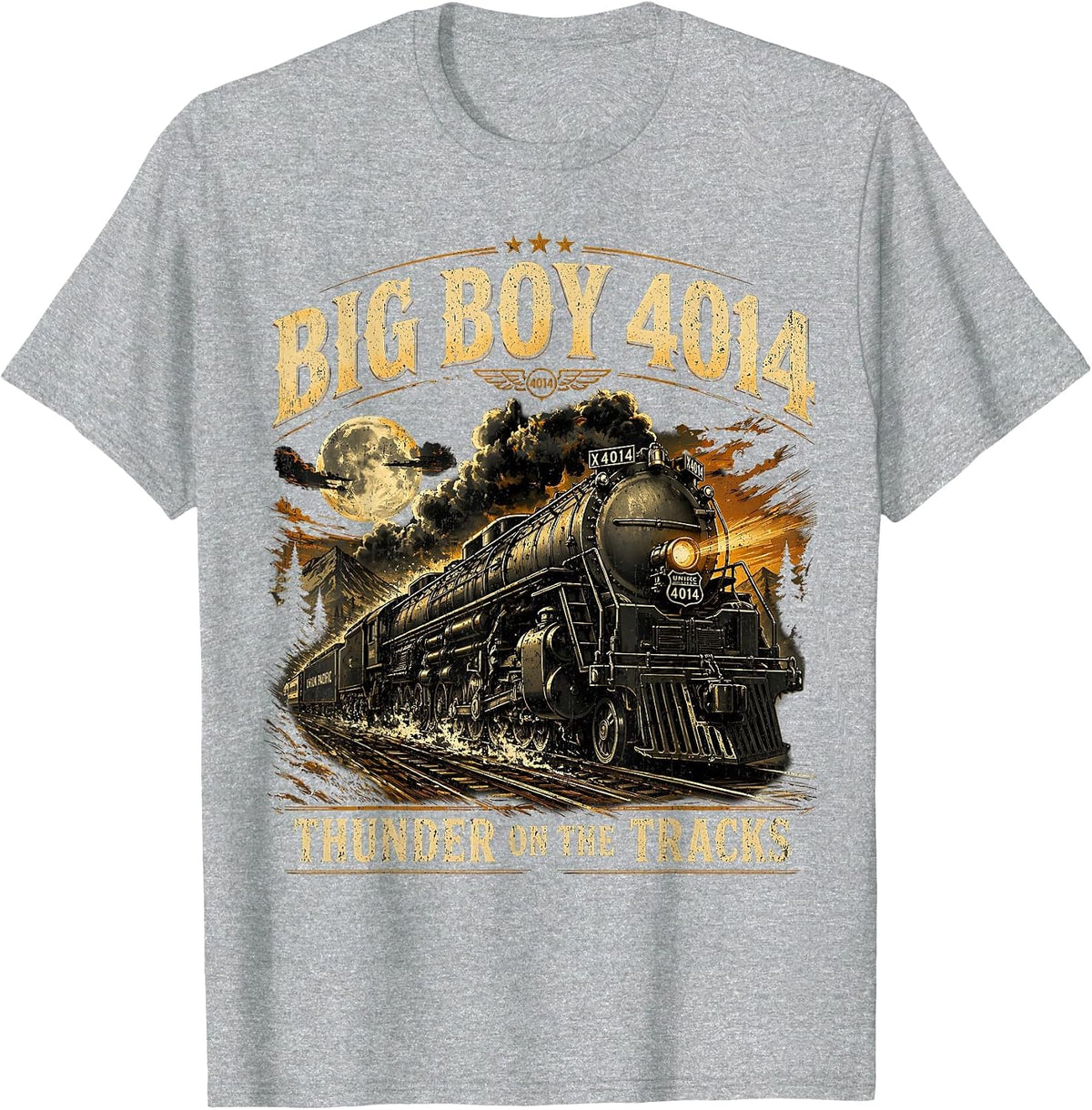 Big Boy 4014 Vintage Steam Locomotive Retro Tee T-Shirt - Heather Grey