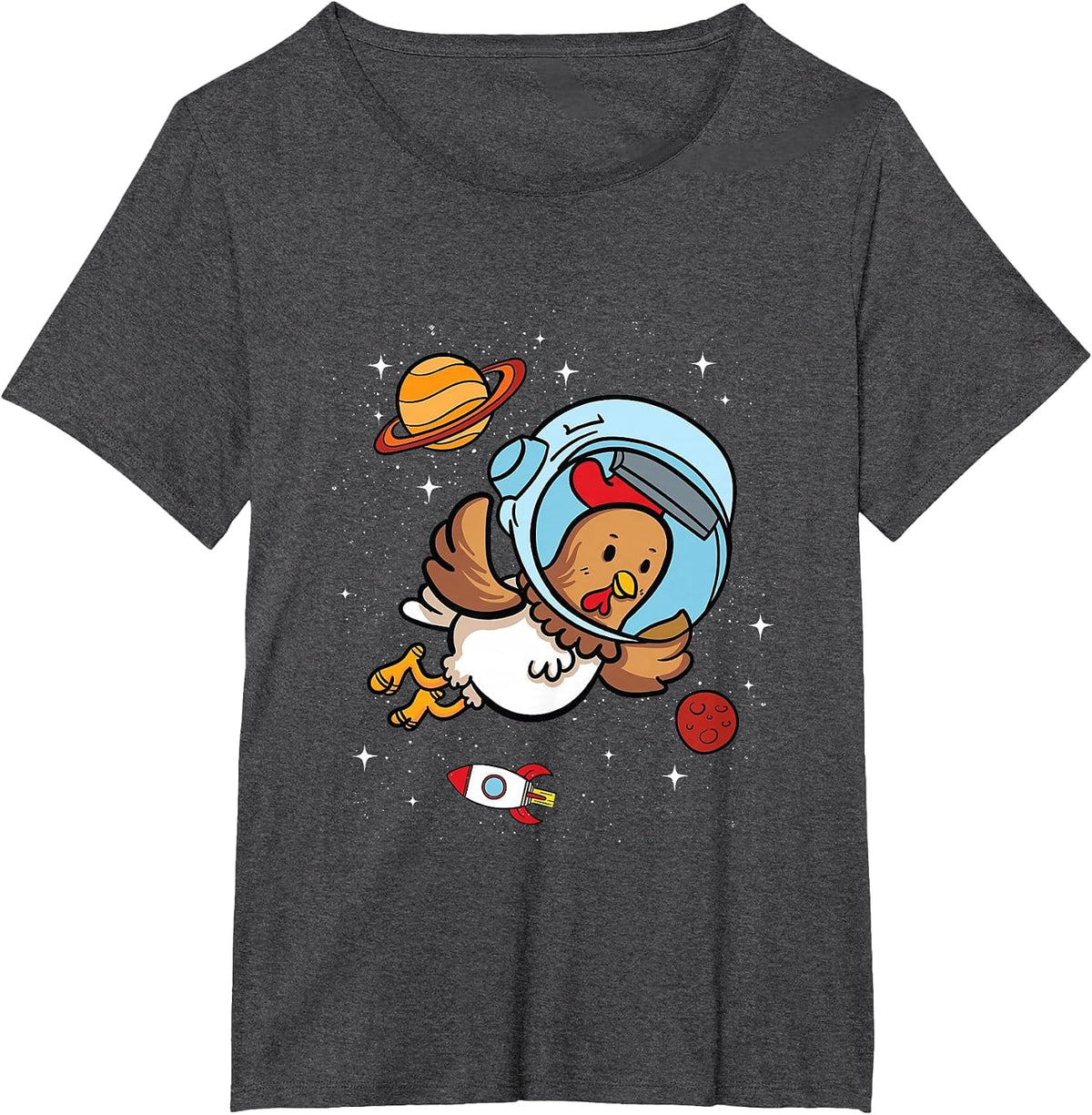 Chicken Astronaut in Space Poultry Breeding Lovers T-Shirt - Dark Heather Grey