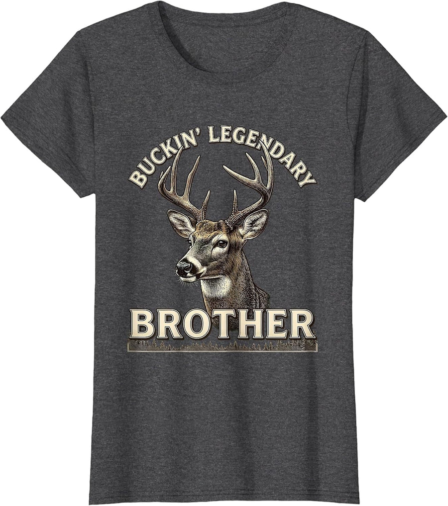 Women's Buckin' Legendary Brother Funny Deer Hunting Dad Humor T-Shirt - Dark Heather Grey