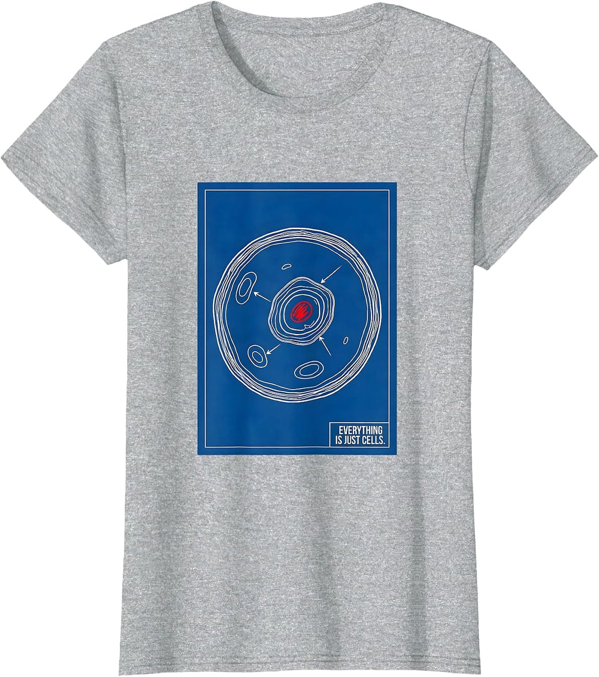 Women's Everything Is Just Cells Technical Blueprint Biology Teacher T-Shirt - Heather Grey