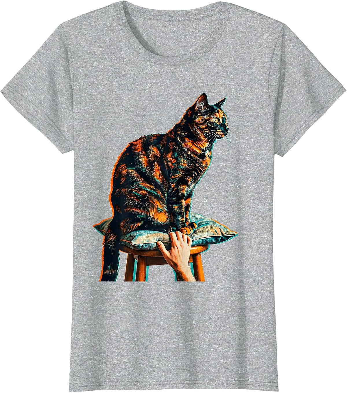 Women's Tortie Cat Lover Risograph Tortoiseshell Cat Owner T-Shirt - Heather Grey
