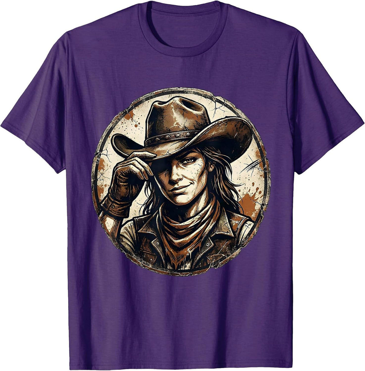 Men's White Cowgirl Tipping Hat Winking Western Design T-Shirt - Purple