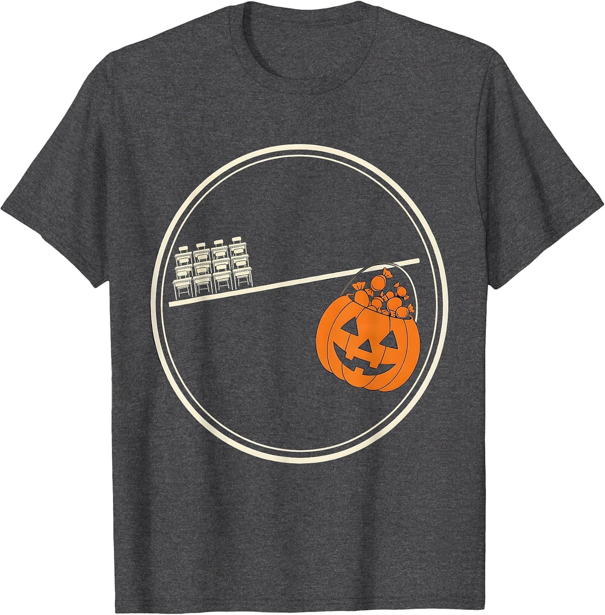 Balance Beam Teacher Halloween Skeleton Quiet Classroom T-Shirt - Dark Heather Grey