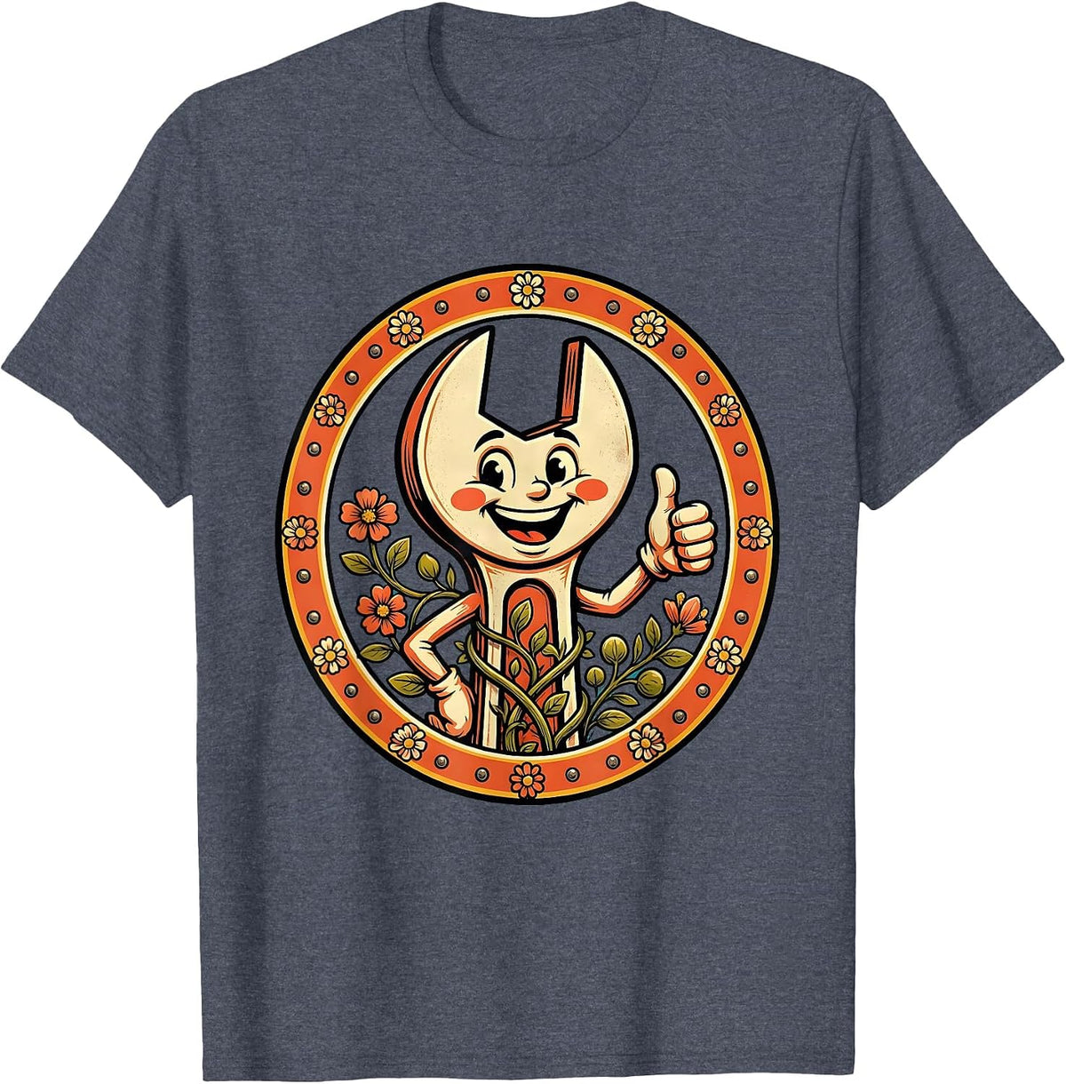 Floral Crescent Wrench Labor Day Graphic T-Shirt - Heather Blue