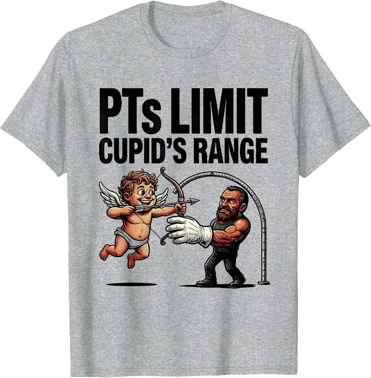 Men's PTs Limit Cupid's Range Retro Cartoon Physical Therapist T-Shirt - Heather Grey