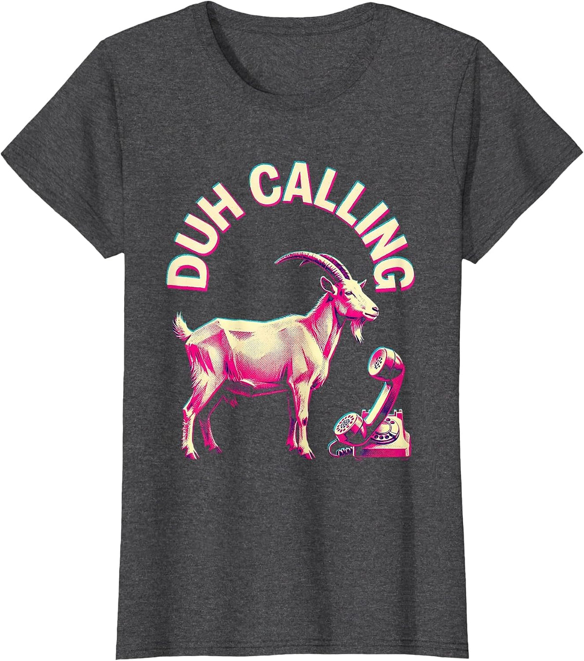 Women's Duh Calling Risograph Absurd Internet Meme Humor T-Shirt - Dark Heather Grey