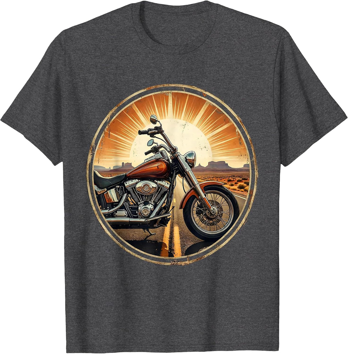 Men's Vintage Chopper Motorcycle Desert Highway Graphic T-Shirt - Dark Heather Grey