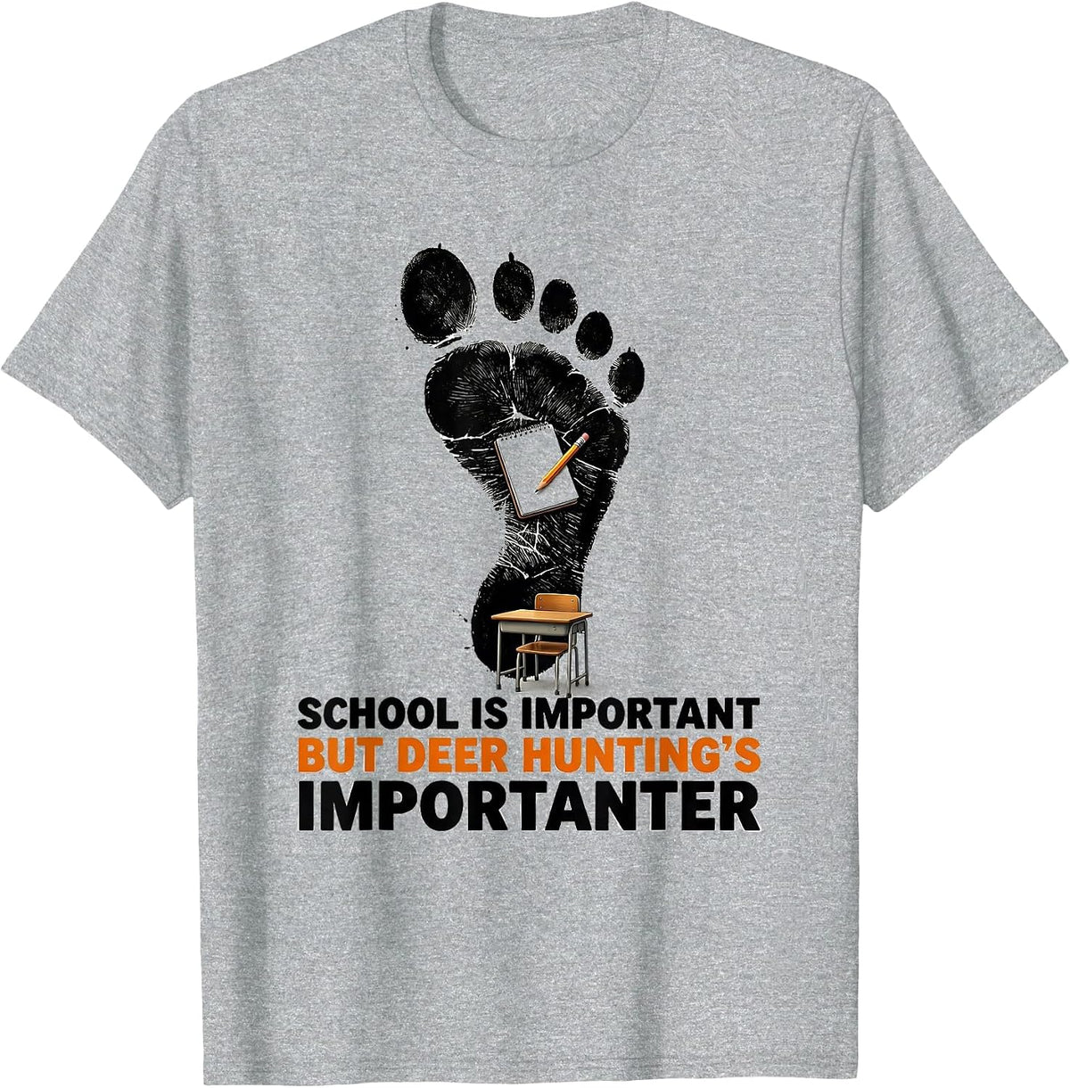 Men's School Is Important But Deer Hunting's Importanter Youth T-Shirt - Heather Grey
