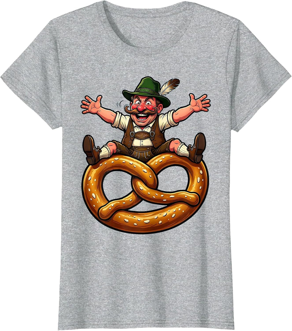 Oktoberfest Pretzel Rider Lederhosen Illustration T-Shirt - Heather Grey