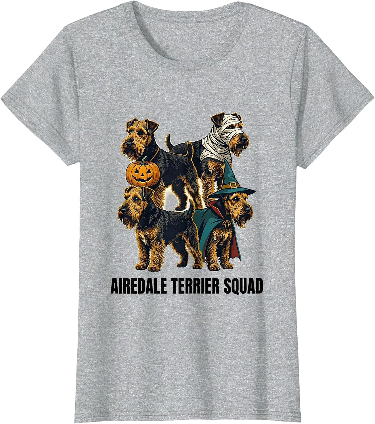 Airedale Terrier Squad Halloween Dog Owner Breed Costume T-Shirt - Heather Grey
