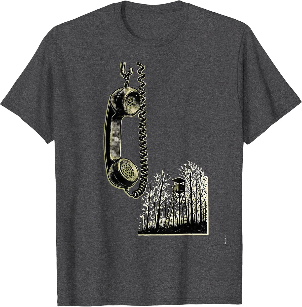 Dangling Phone Cord Hunting Stand Deer Hunter Dad Humor T-Shirt - Dark Heather Grey