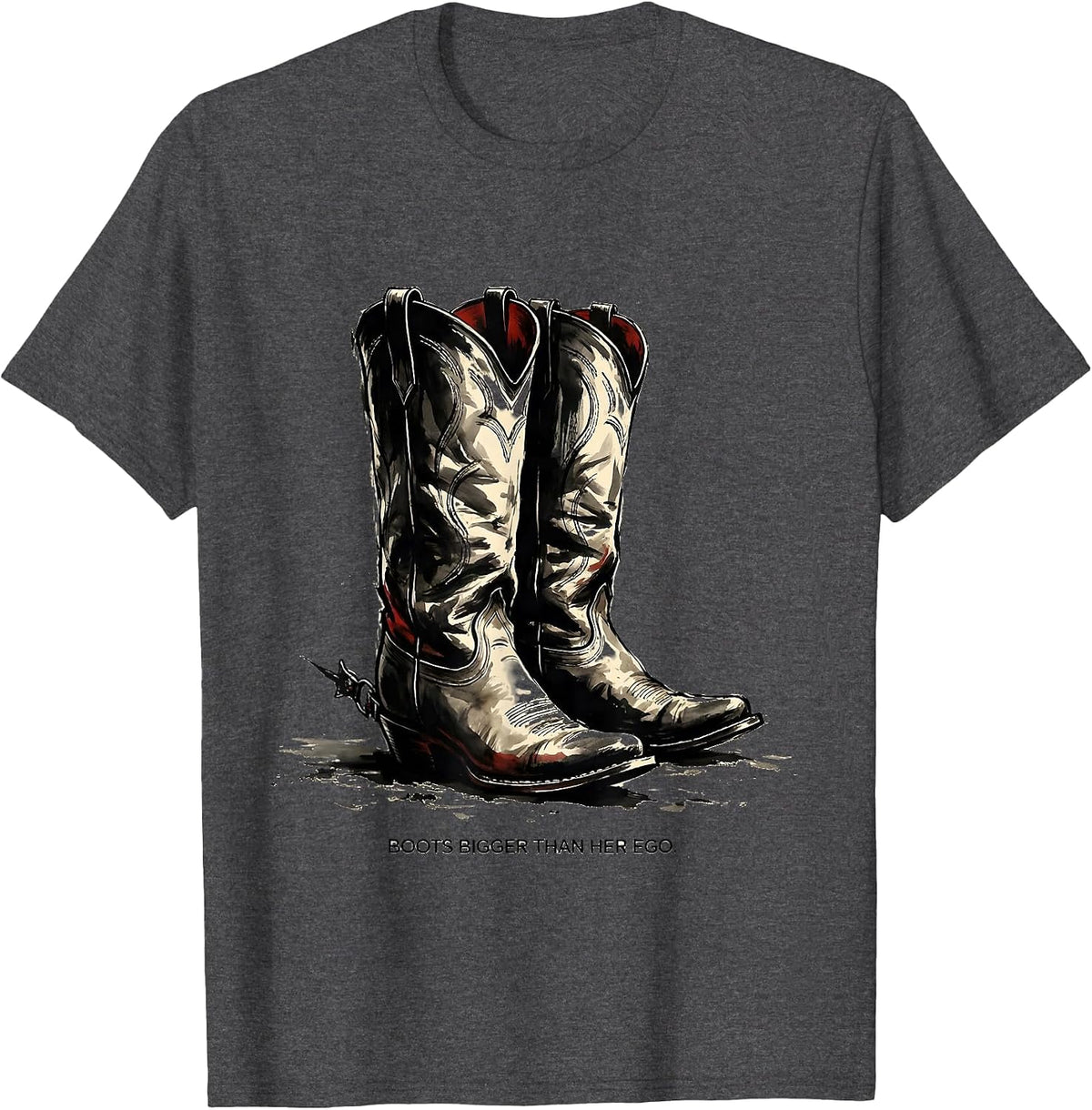 Men's Boots Bigger Than Her Ego Western Design T-Shirt - Dark Heather Grey
