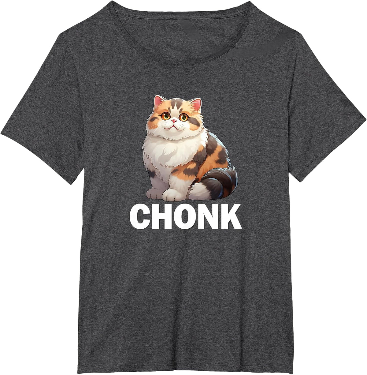 Cute Fat Chonk Chonky Calico Cat Lover T-Shirt - Dark Heather Grey