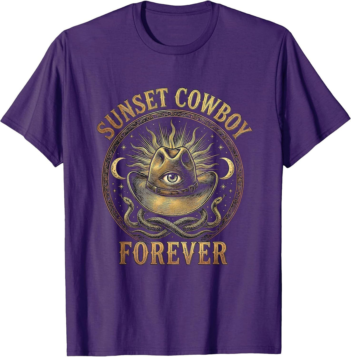 Sunset Cowboy Forever Western Graphic Design T-Shirt - Purple