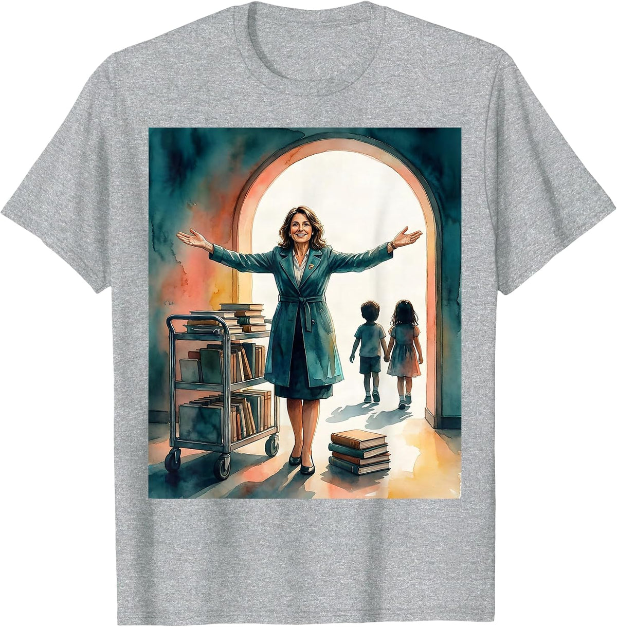 Men's School Librarian Watercolor Teacher Appreciation T-Shirt - Heather Grey