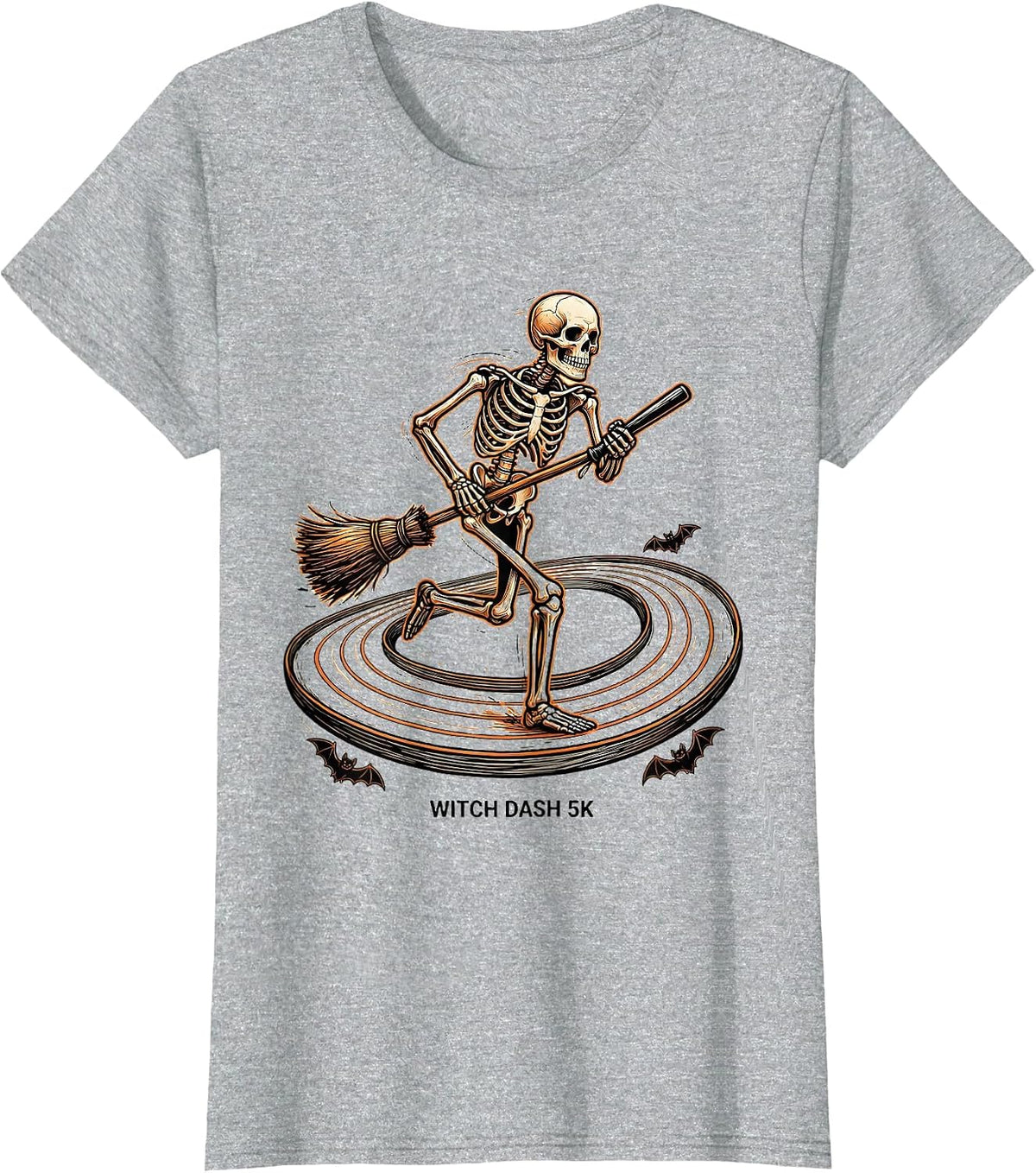 Witch Dash 5K Funny Skeleton Runner Halloween Fun Run T-Shirt - Heather Grey