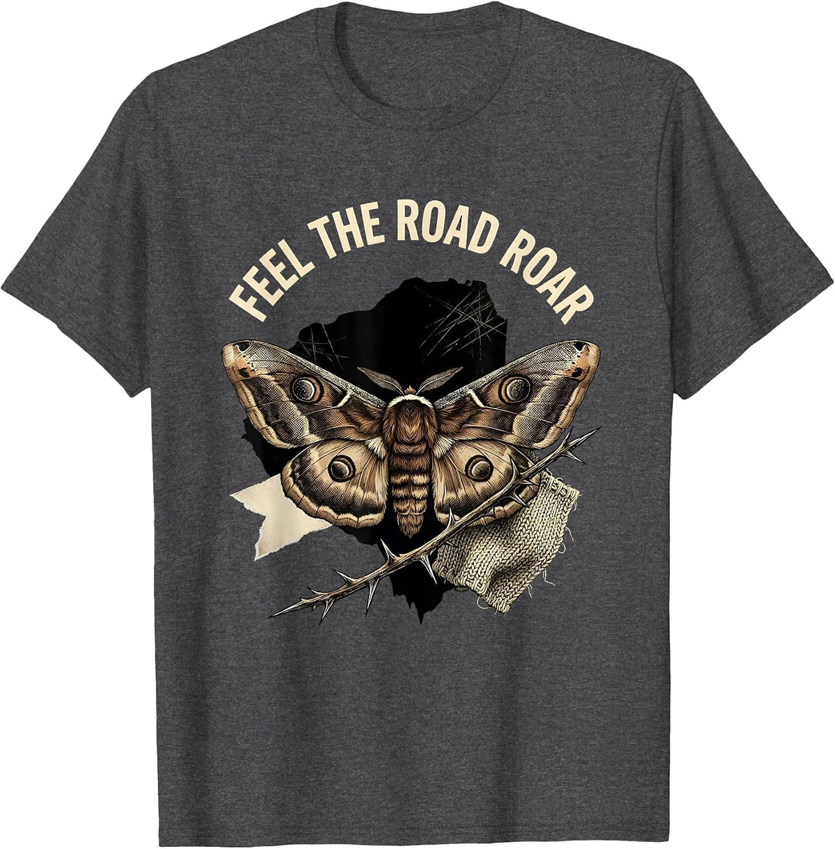 Feel the Road Roar Motorcycle Riding Design T-Shirt - Dark Heather Grey