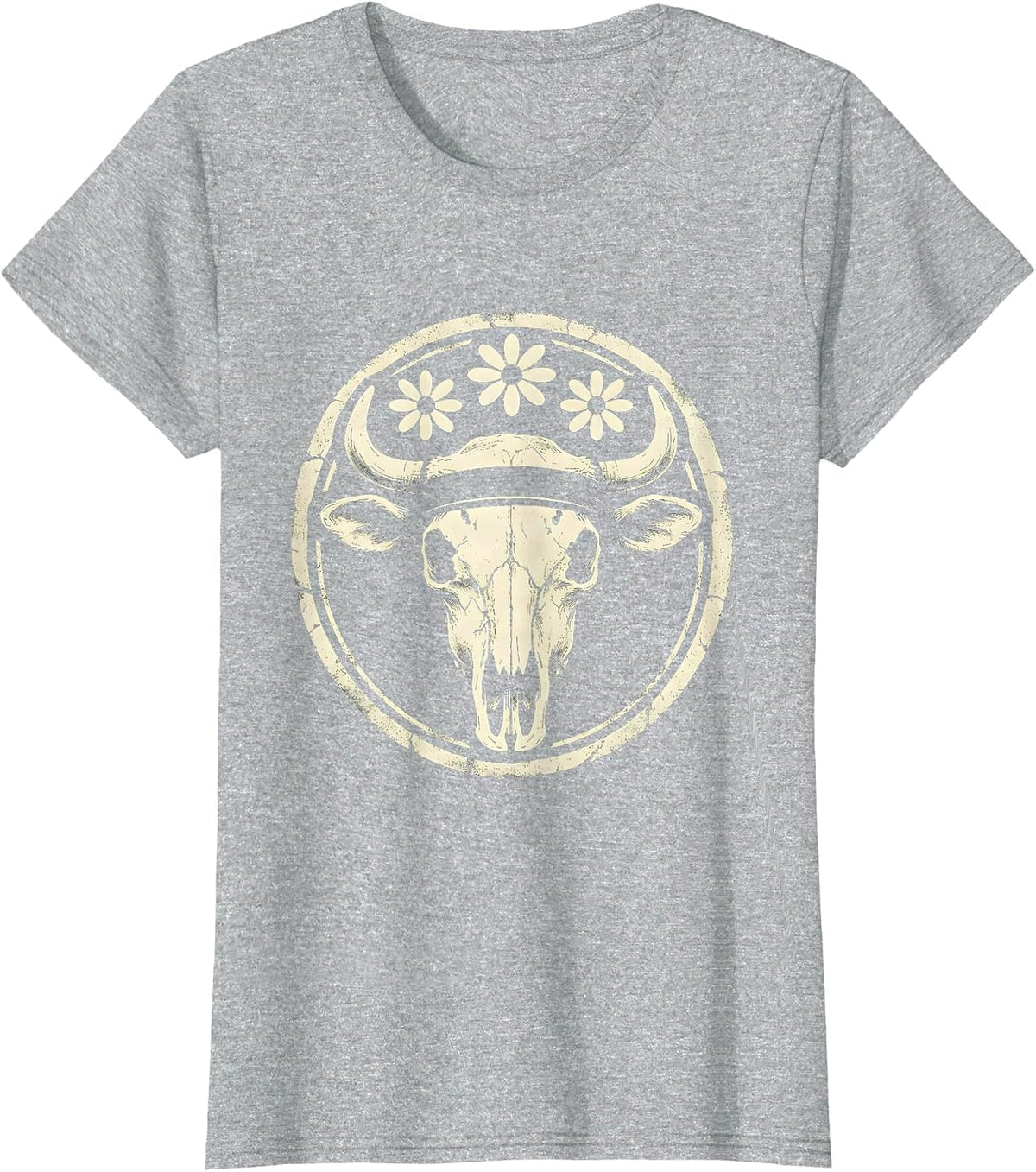 White Cowgirl Hat Shadow Fierce Eyes Graphic T-Shirt - Heather Grey