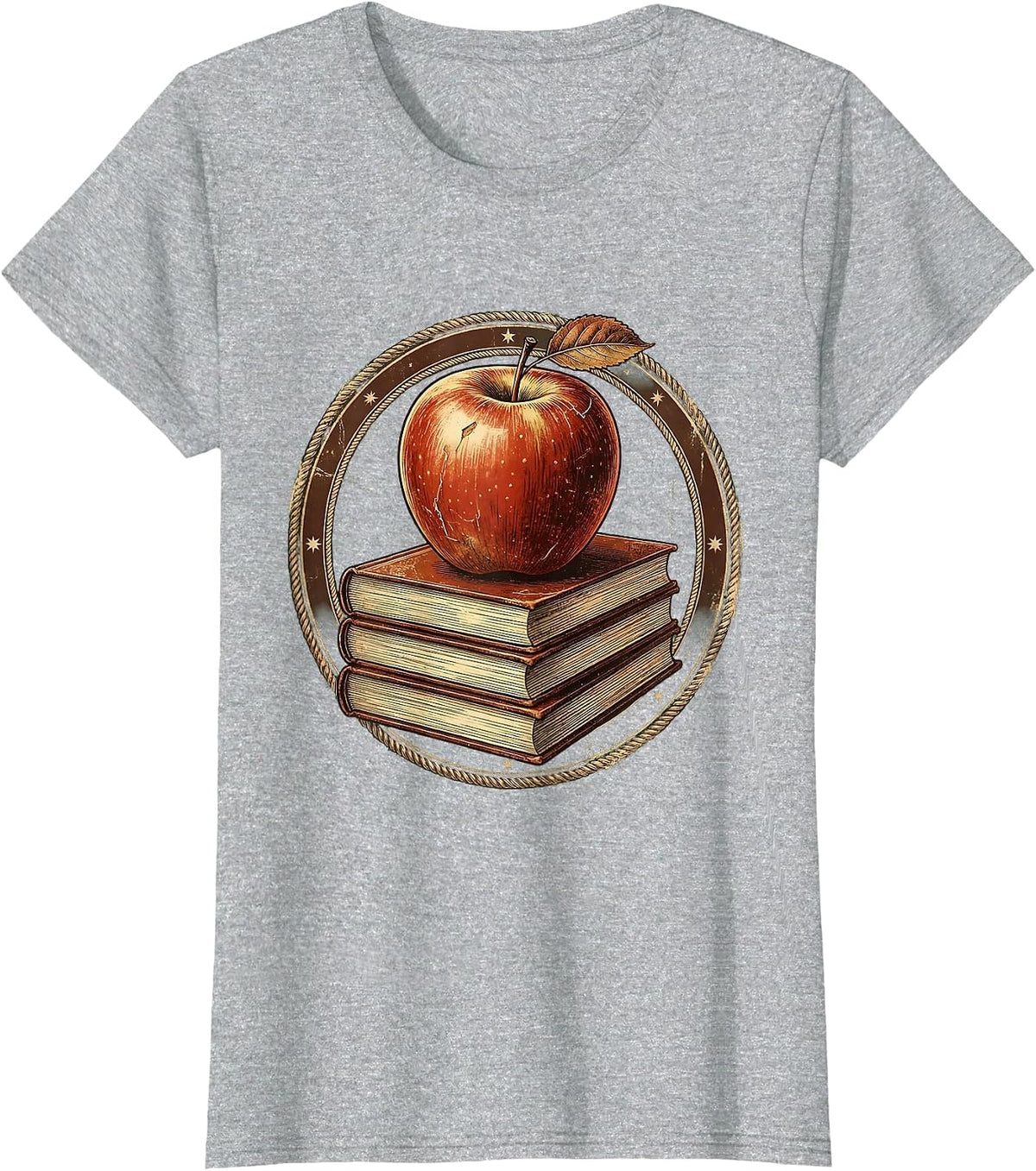 Middle School Teacher Apple and Books Illustration T-Shirt - Heather Grey