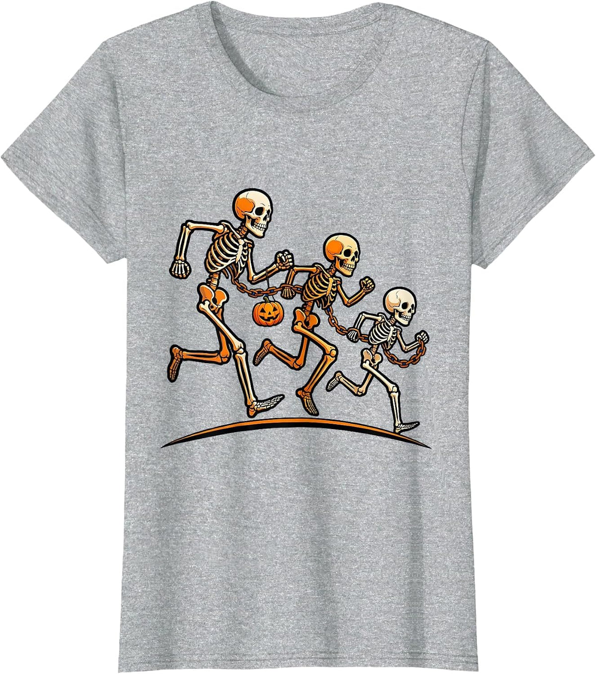 Women's Skeleton Runners Chain Halloween 5K Fun Run T-Shirt - Heather Grey
