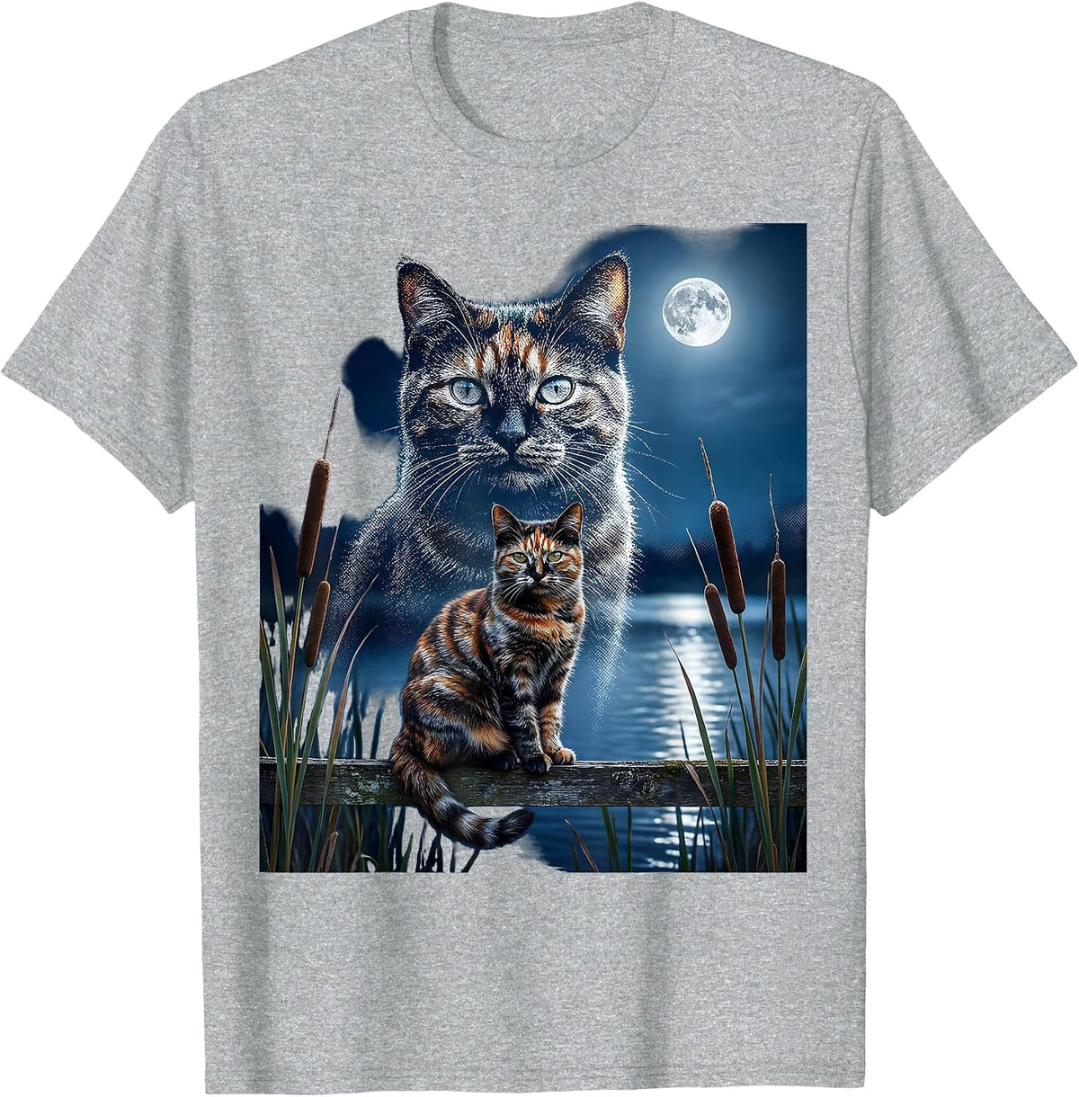 Men's Tortoiseshell Cat Moonlit 90s Retro Portrait T-Shirt - Heather Grey