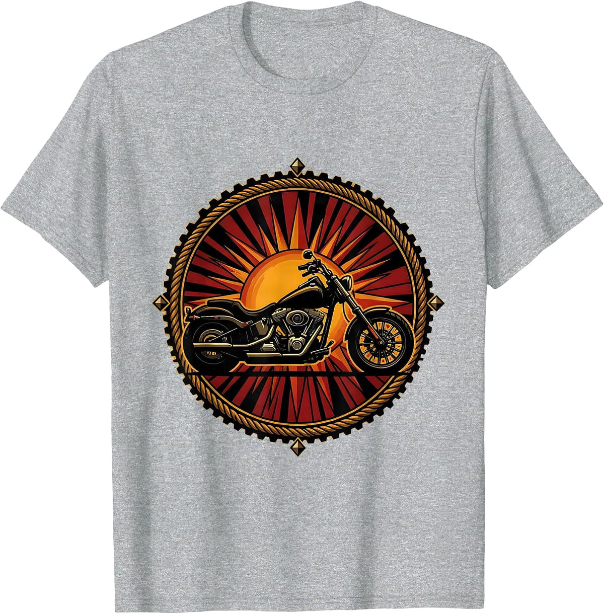 Men's Vintage Chopper Sunset Silhouette Motorcycle T-Shirt - Heather Grey