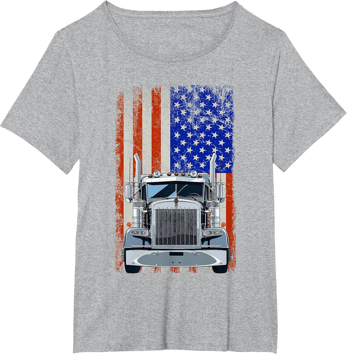 US American Flag Semi Truck Driver T-Shirt - Heather Grey