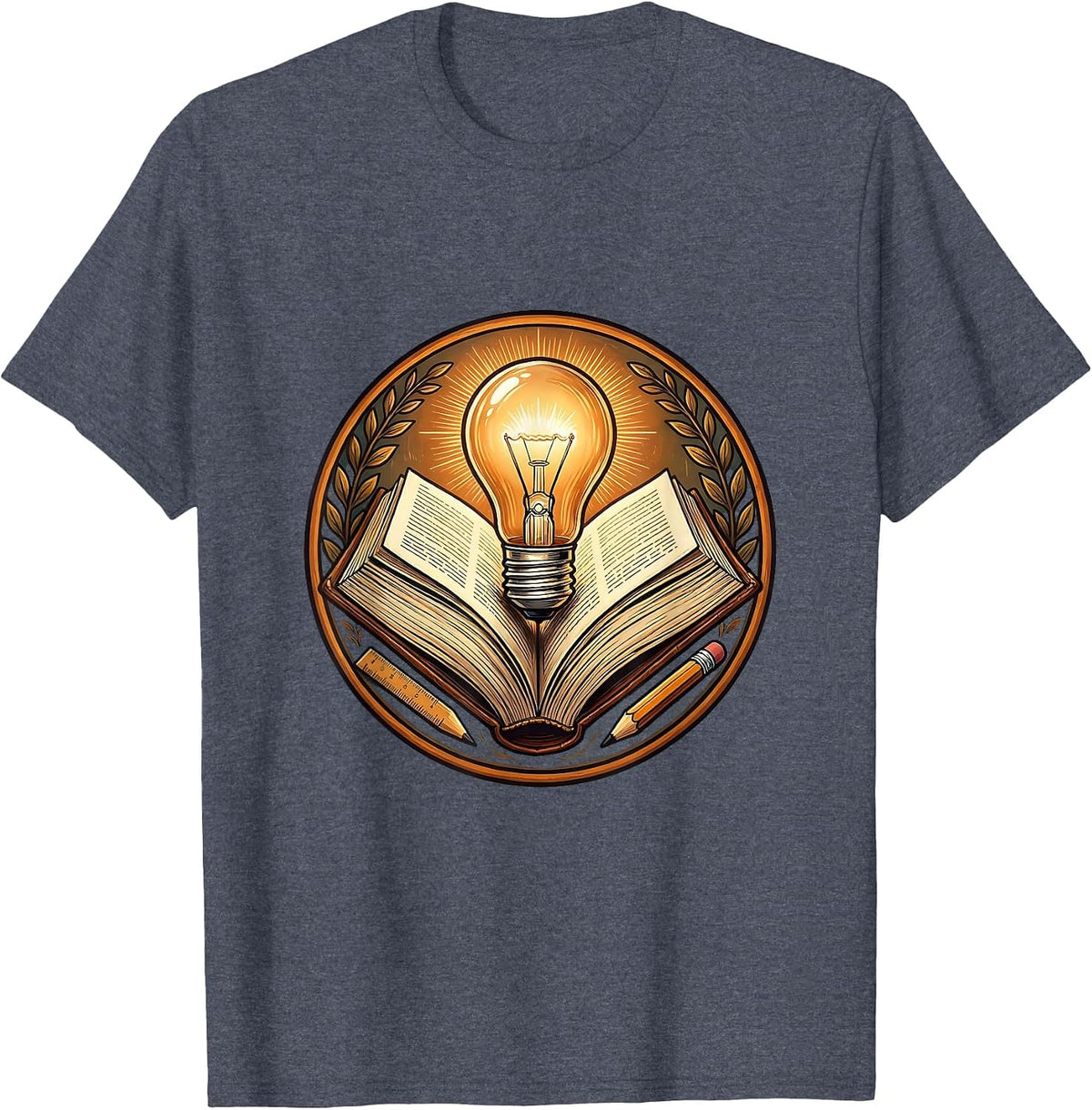 Middle School Teacher Lightbulb Textbook Graphic T-Shirt - Heather Blue
