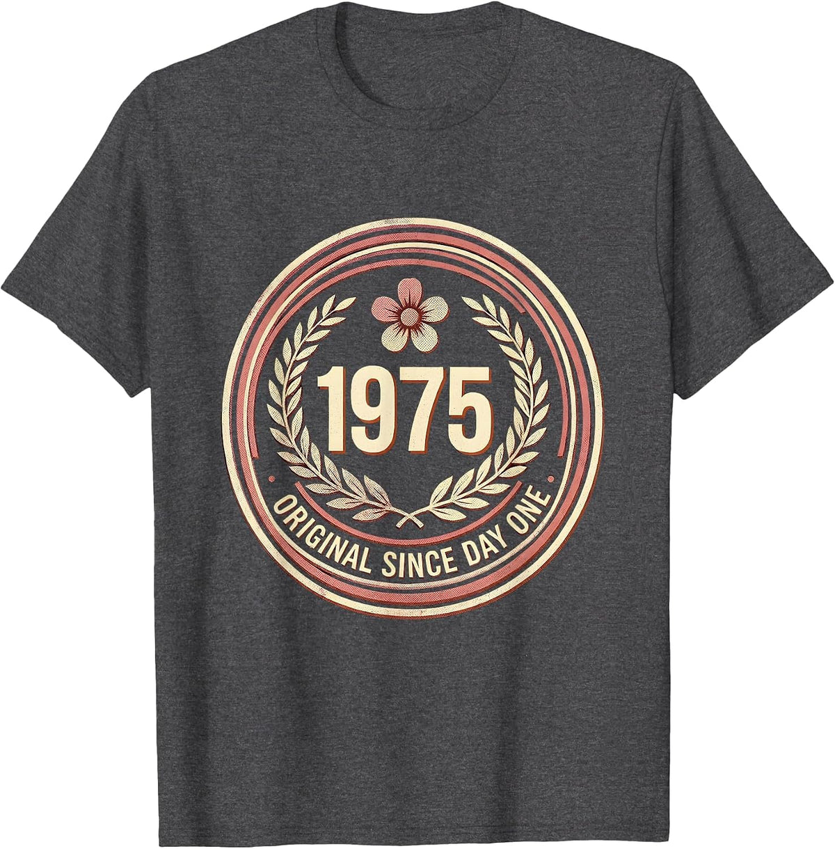 Vintage 1975 Original Since Day One Birthday Design T-Shirt - Dark Heather Grey