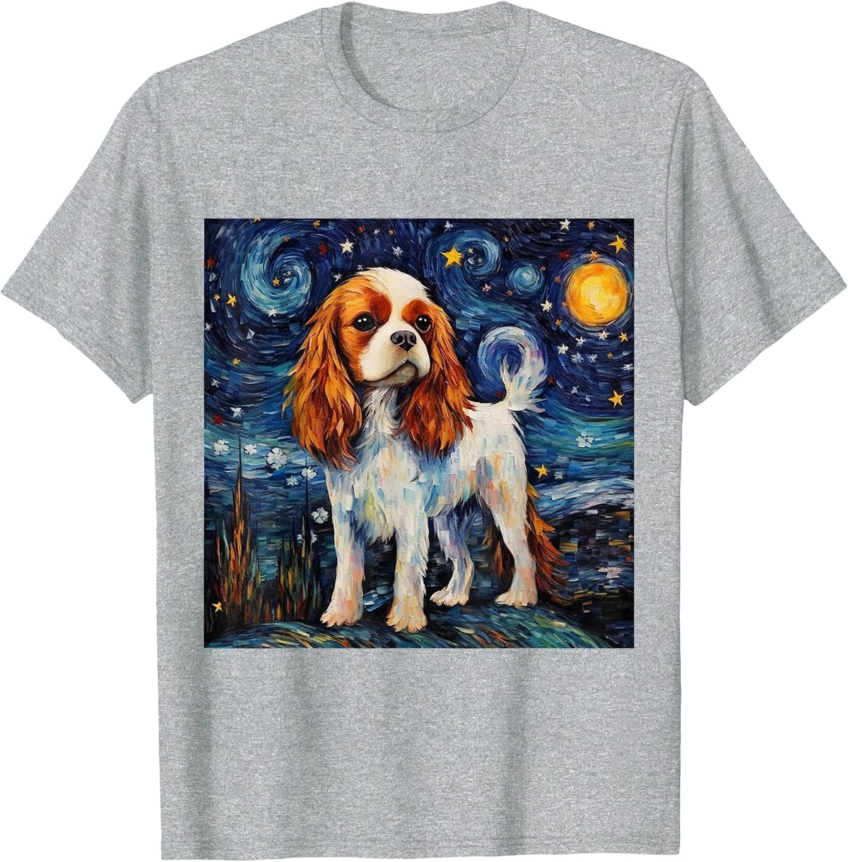 Cavalier King Charles Spaniel Starry Night T-Shirt - Heather Grey