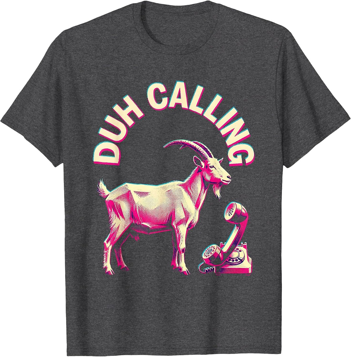 Men's Duh Calling Risograph Absurd Internet Meme Humor T-Shirt - Dark Heather Grey
