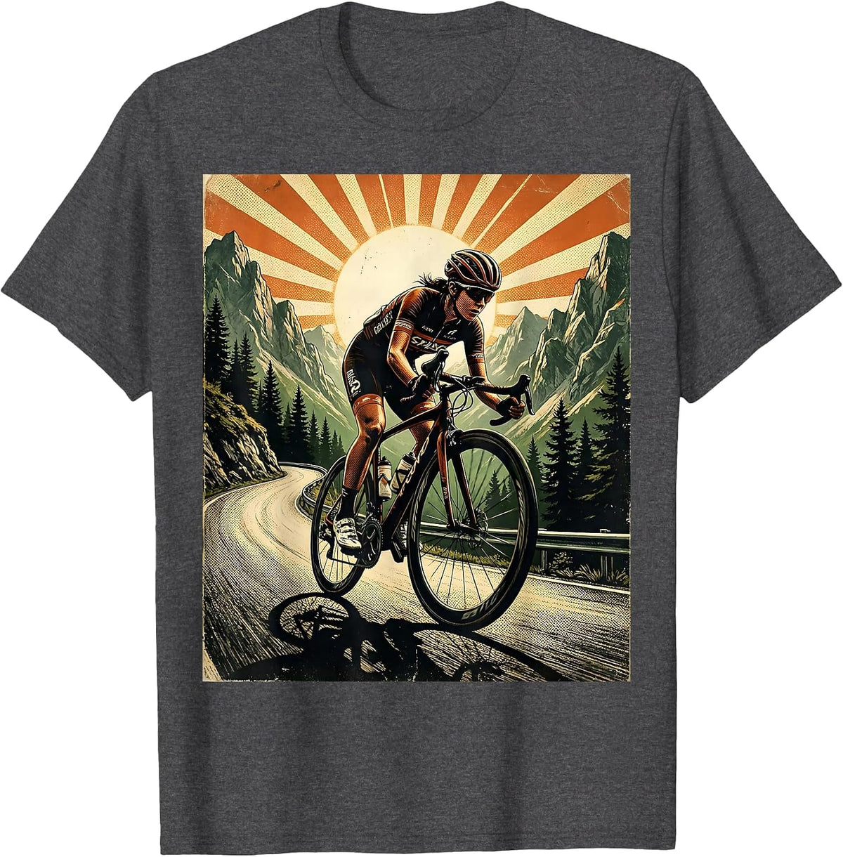Men's Cyclist Climbing Mountain Road Graphic T-Shirt - Dark Heather Grey