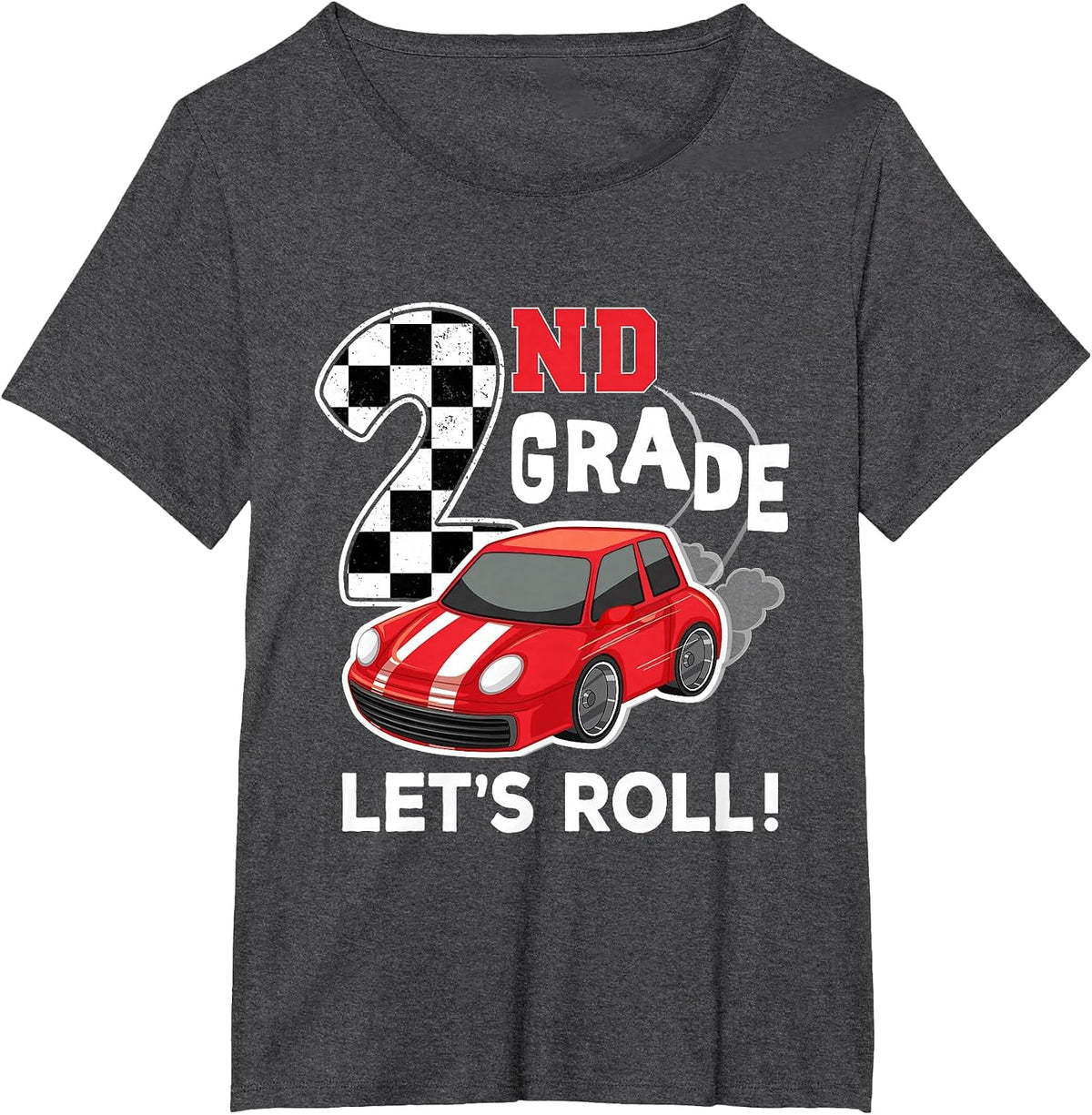 2nd Grade Second Grade First Day of School Boys Kid Race Car T-Shirt - Dark Heather Grey